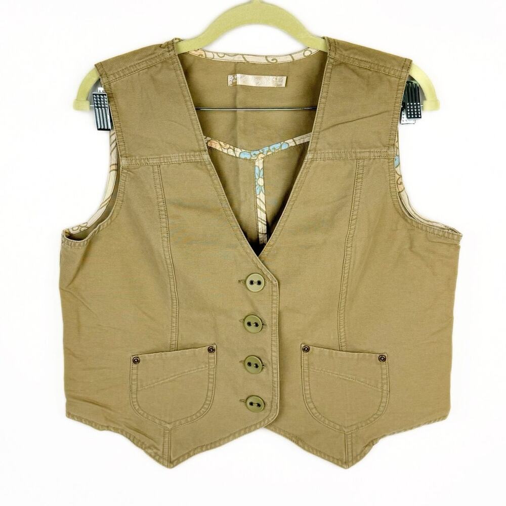 Old Navy Safari Green Big-Button U Pockets Sleeveless Vest Y2K Top‎ Sz Large